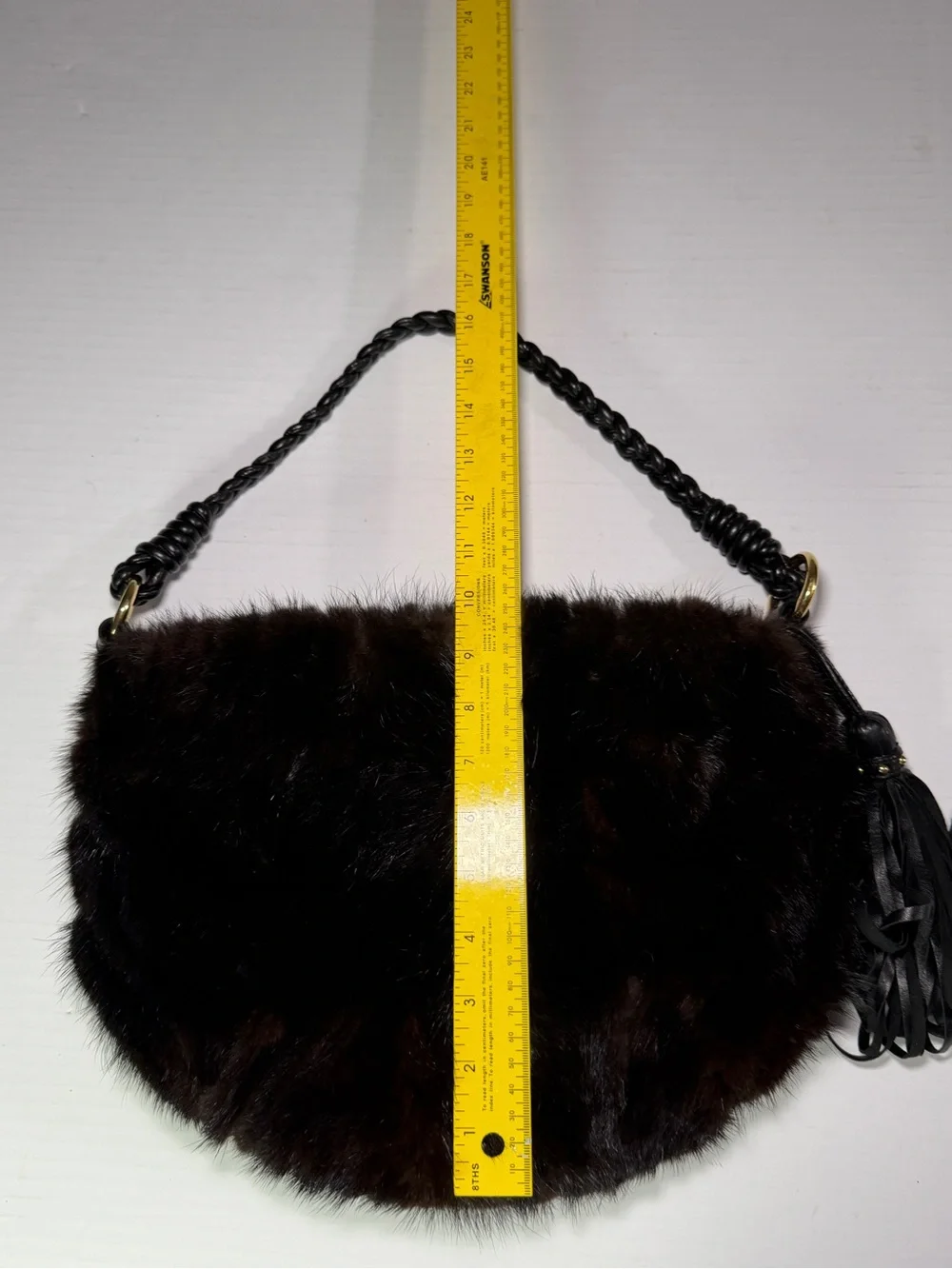 Paolo Masi Dark Mink Fur Shoulder Bag with Black Tassel - dark brown, black